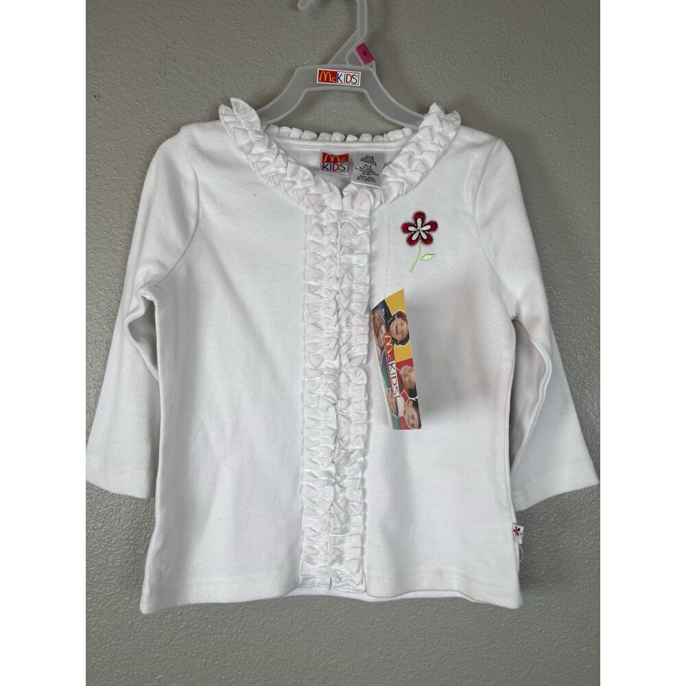 Vintage 1990s Era McKids 5 100% Cotton White‎ Ruffle Long Sleeve Shirt Girls NEW